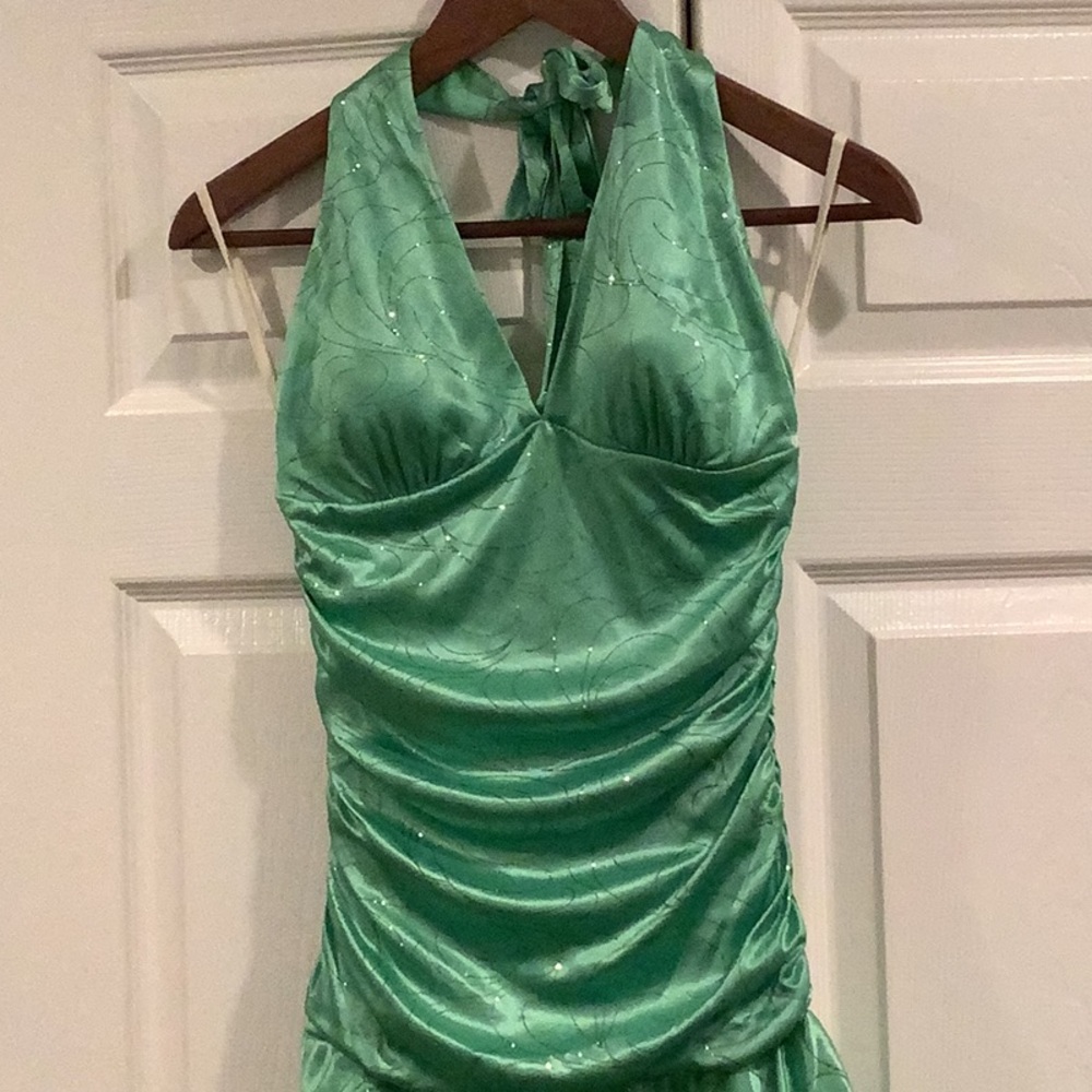 Ruby Rox green halter style ruffle dress